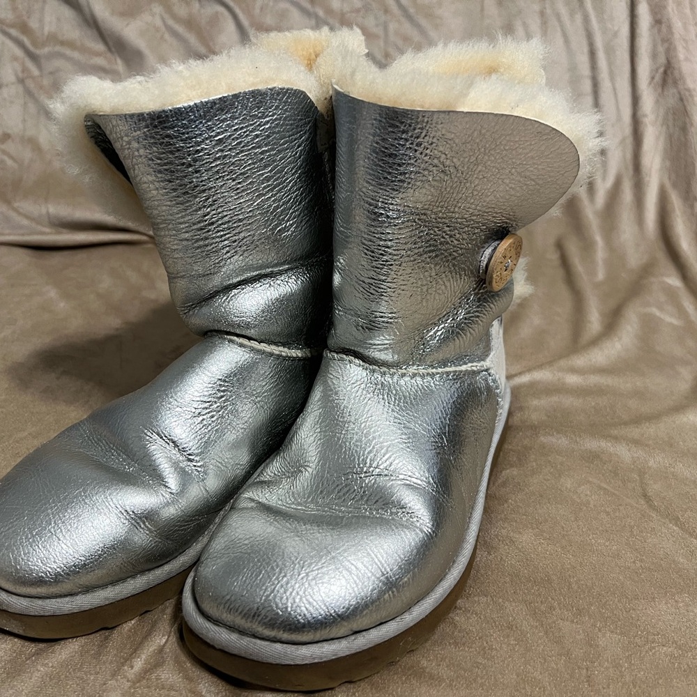 UGG Metallic Silver and Cream Shearling Boots
